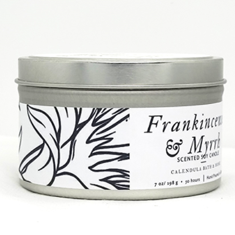 Frankincense & Myrrh Soy Candle Tin - Calendula Bath and Home