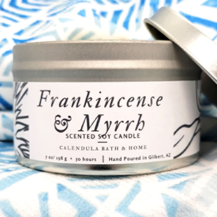 Frankincense & Myrrh Soy Candle Tin - Calendula Bath and Home