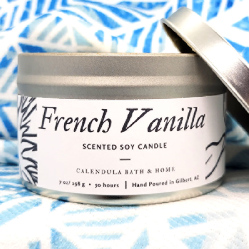 French Vanilla Soy Candle Tin - Calendula Bath and Home