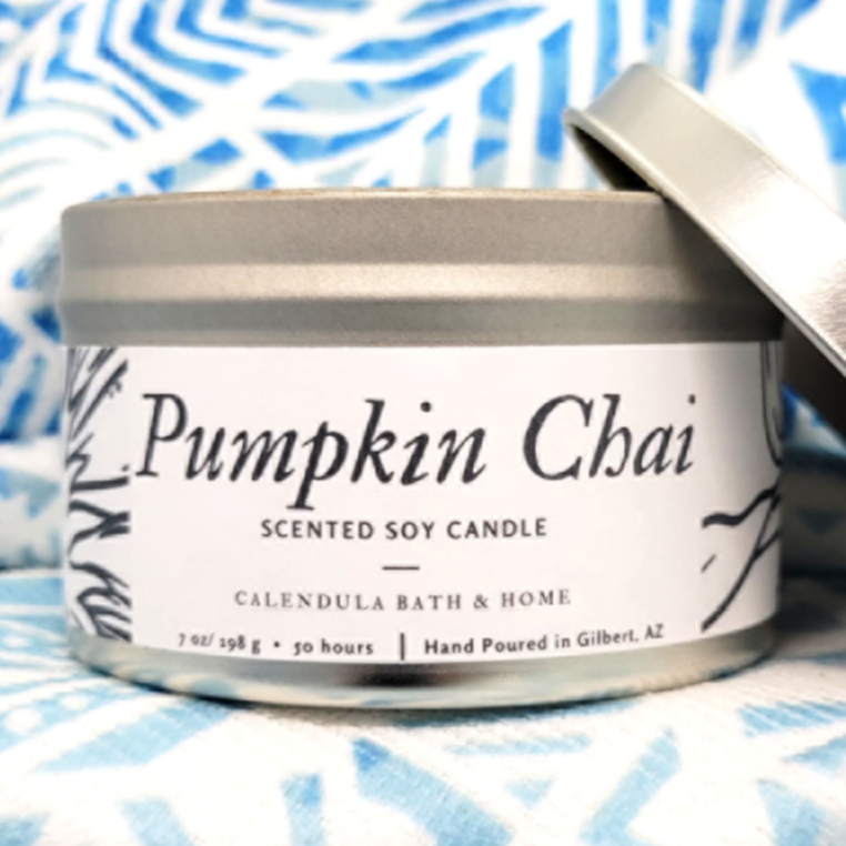 Pumpkin Chai Soy Candle Tin - Calendula Bath and Home