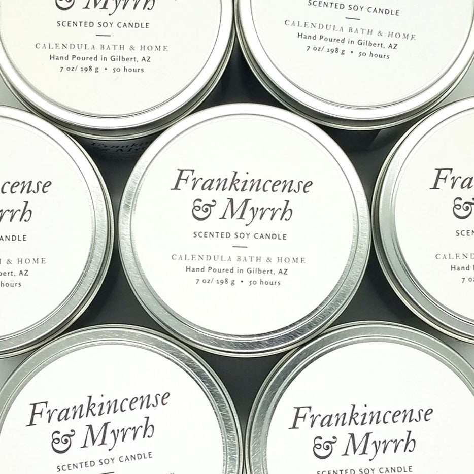 Frankincense & Myrrh Soy Candle Tin - Calendula Bath and Home