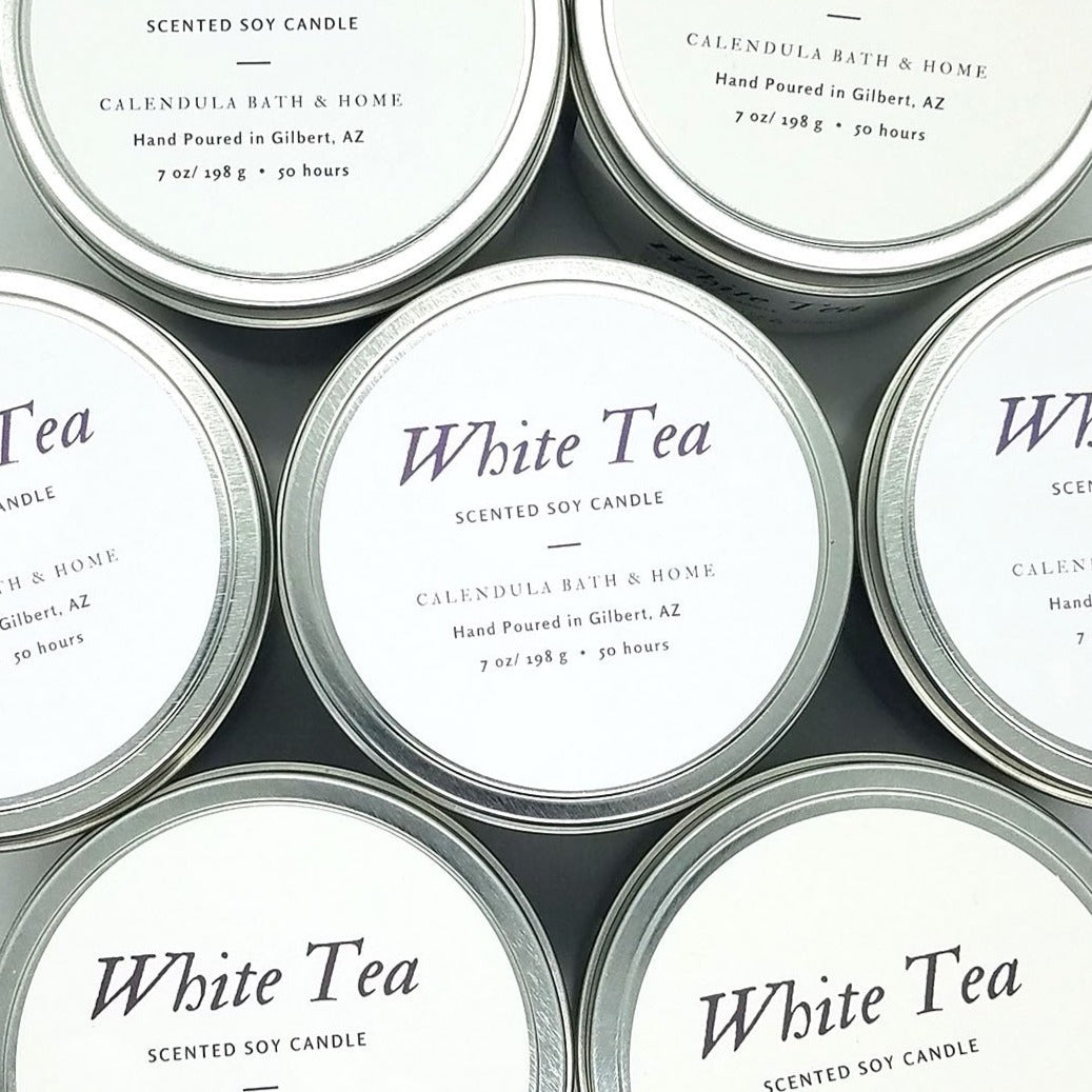 White Tea Soy Candle Tin - Calendula Bath and Home